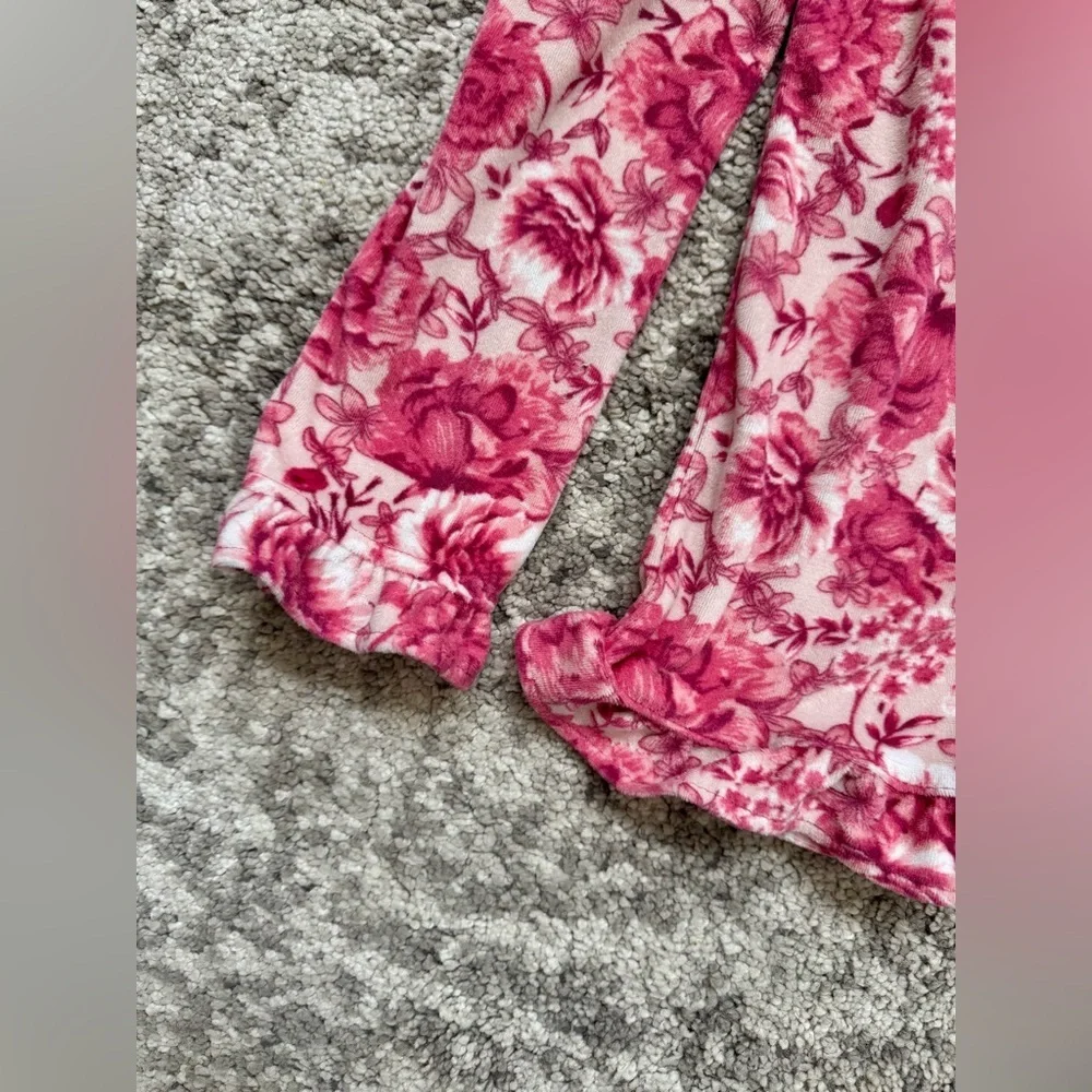 Betsey Johnson Girls Floral Fleece Pajama Set Pink Button Top Size 10